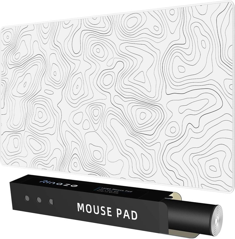 Rinaze Extra Large Gaming Mouse Pad with White Topographic, XXL Mousepad, Big Mouse Mat Desk Pad, Non Slip Keyboard Pad for Gaming Computer Laptop PC Office Desk Accessories - Image 1